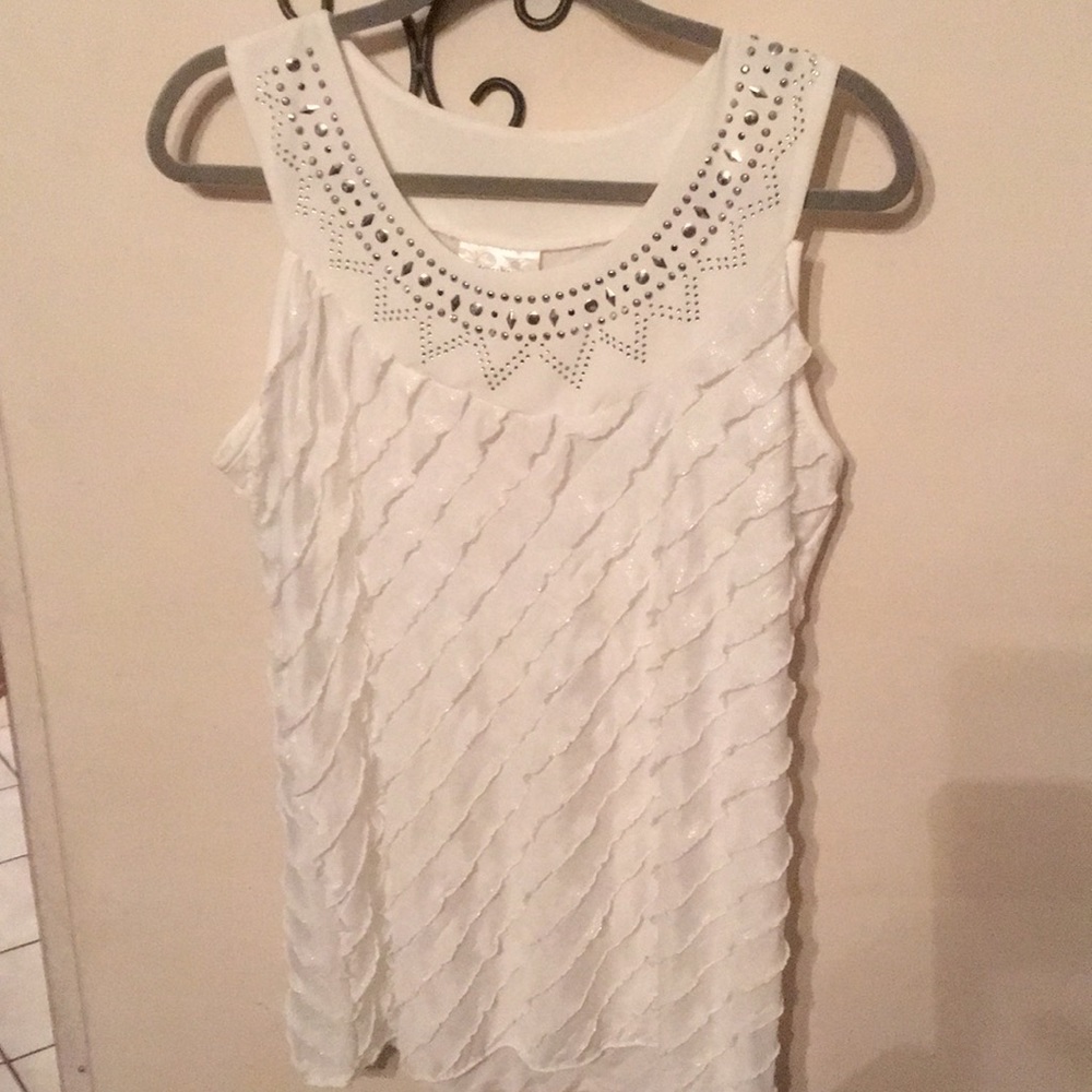 Sleeveless blouse white glitters and lace size L